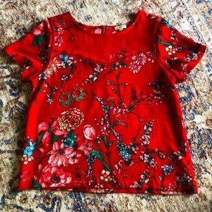 Lily White Red Floral Blouse